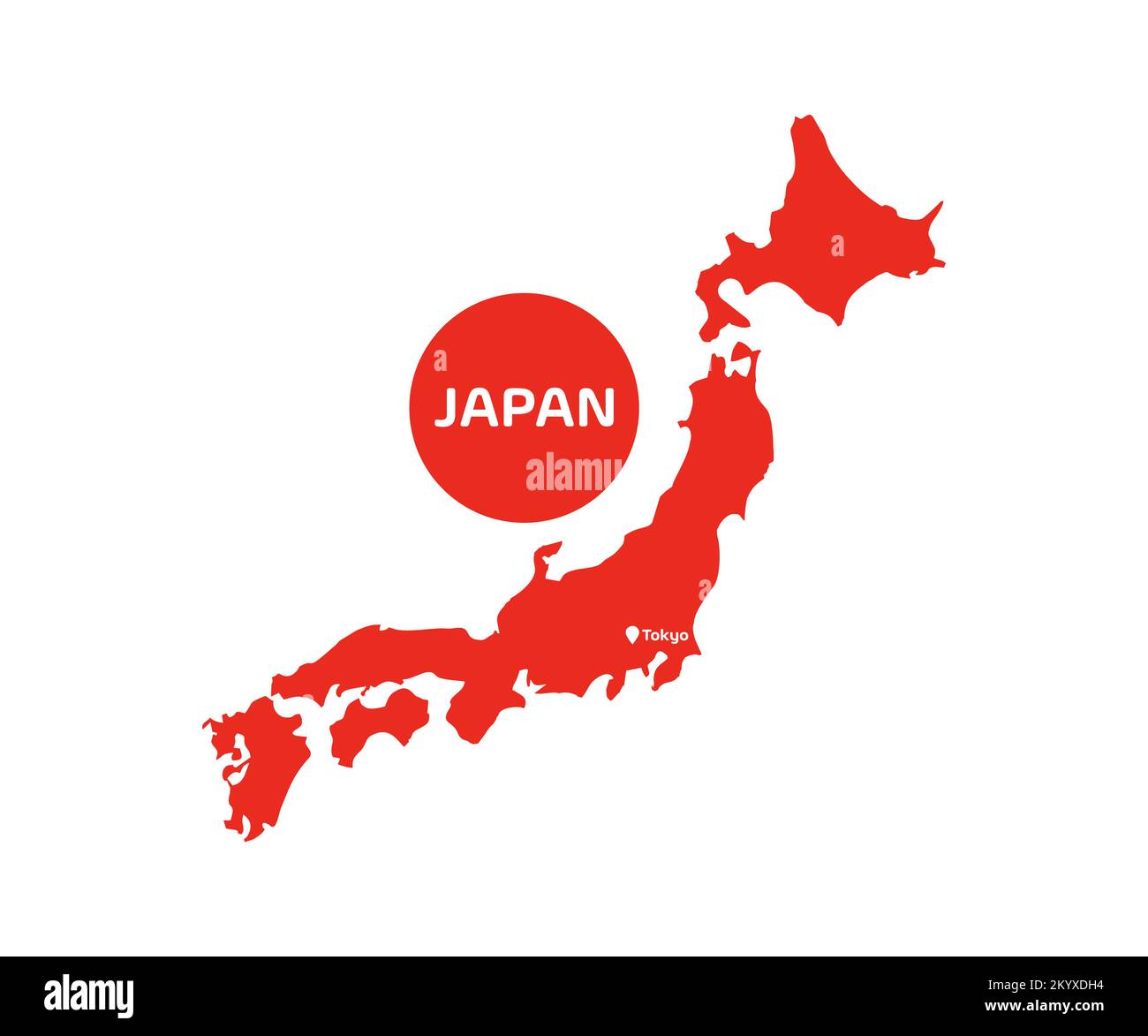 Silhouette mappa Giappone con logo Tokyo. 日本地図のイラスト. Mappa del mondo, elementi infografici disegno vettoriale ed illustrazione. Illustrazione Vettoriale