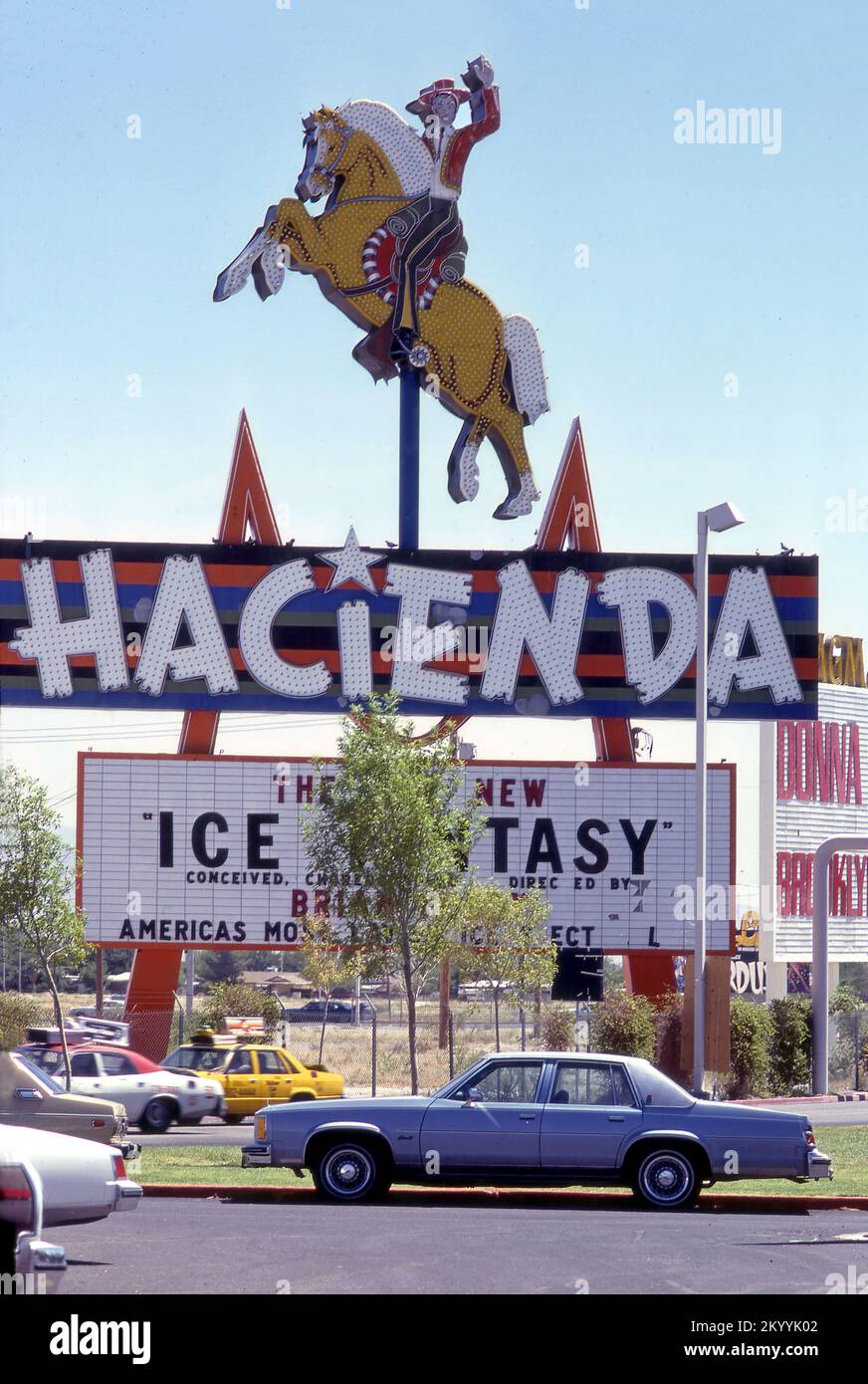 Cartello vintage presso l'Hacienda Hotel di Las Vegas, NV, 1979 Foto Stock