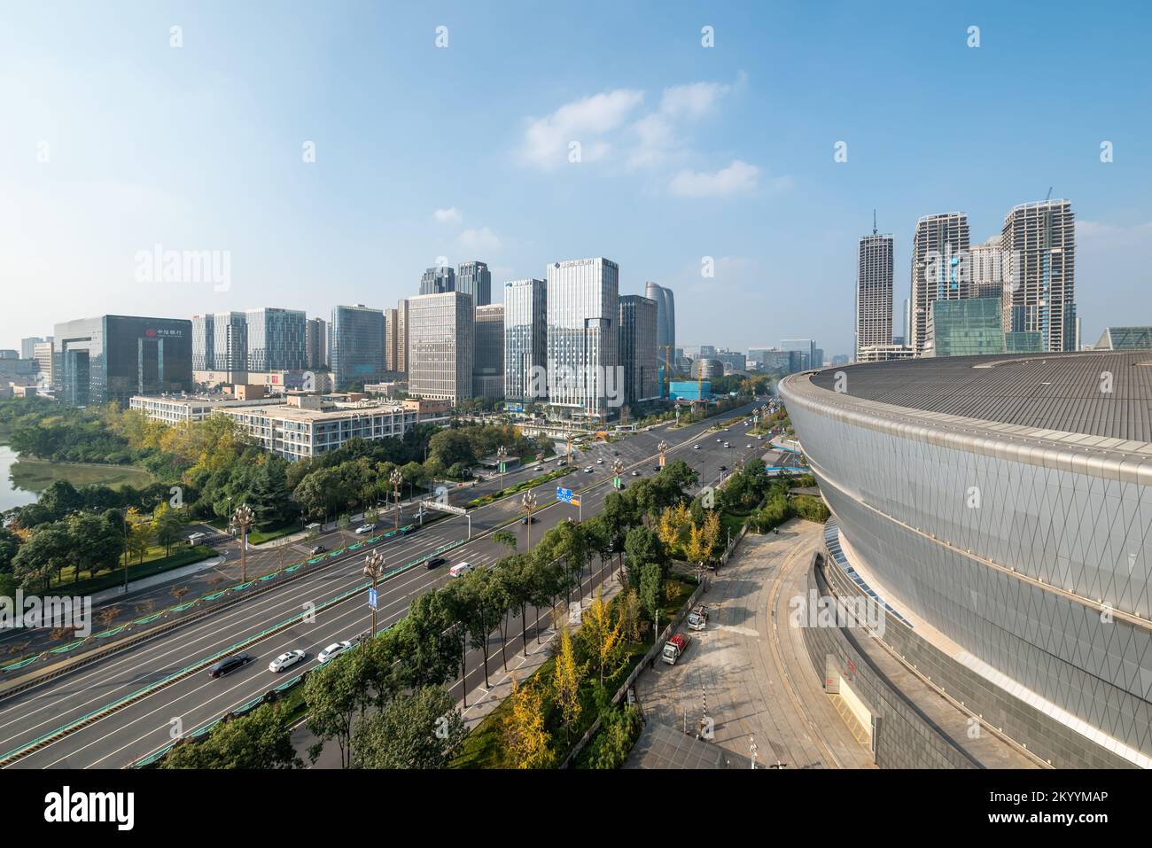 Chengdu sud skyline città vista aerea in una giornata di sole Foto Stock