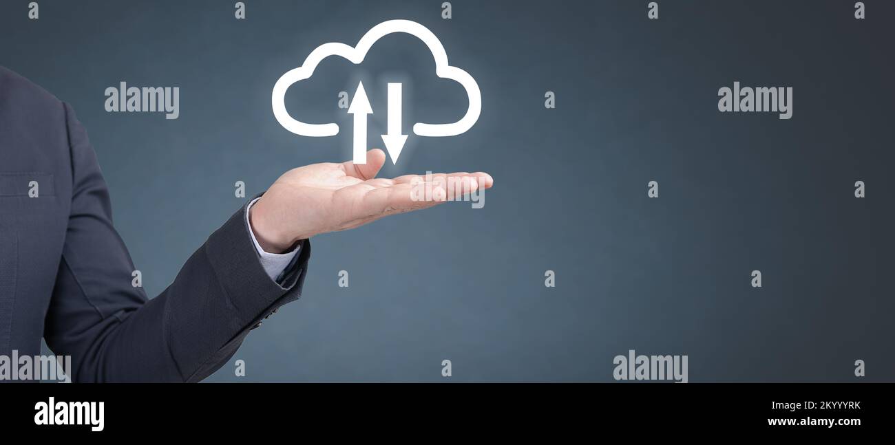 Servizio cloud per gli uomini d'affari. Tecnologia di cloud computing rete di storage Internet. Tecnologia cloud e archiviazione cloud. nuova tecnologia bigdata an Foto Stock
