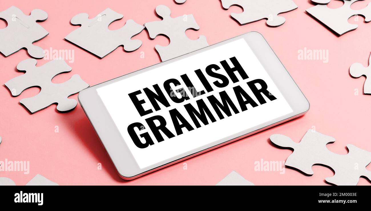 Cartello di testo che mostra la grammatica inglese. I corsi Word for  coprono tutti i livelli di lingua e scrittura in inglese Foto stock - Alamy