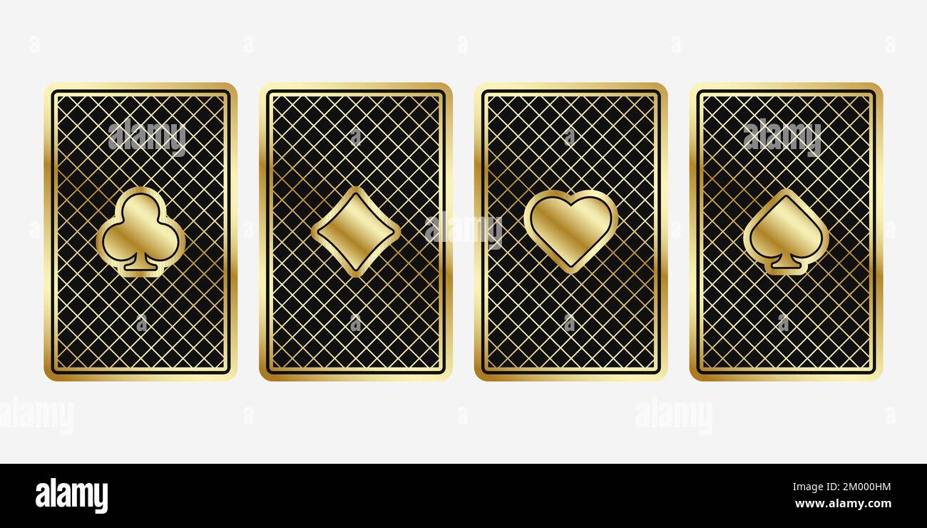 Quattro belle carte da gioco. Le schede posteriori sono nere. Illustrazione vettoriale su sfondo bianco. Illustrazione Vettoriale