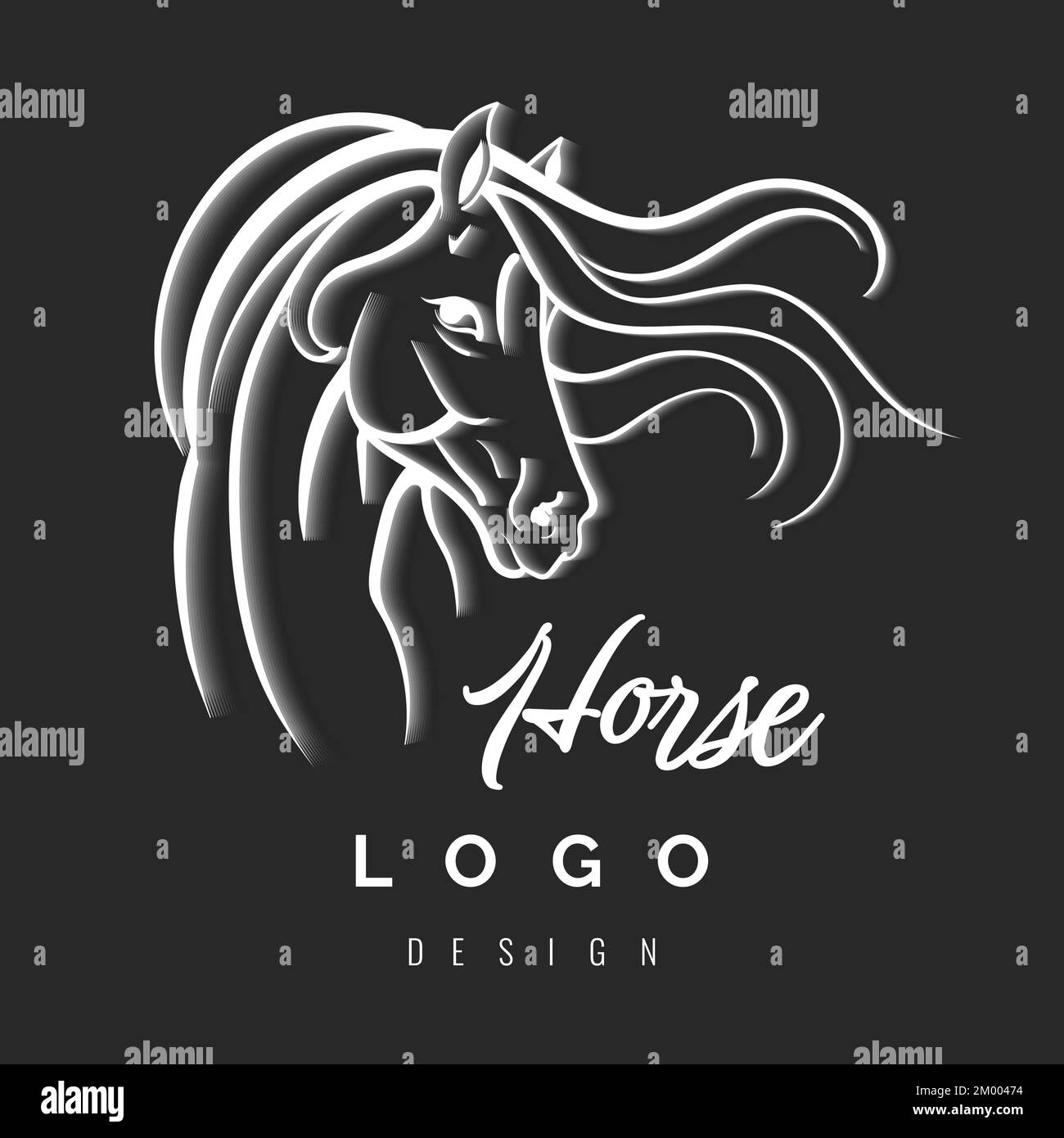 Logo Horse Head su sfondo nero. Illustrazione vettoriale Illustrazione Vettoriale