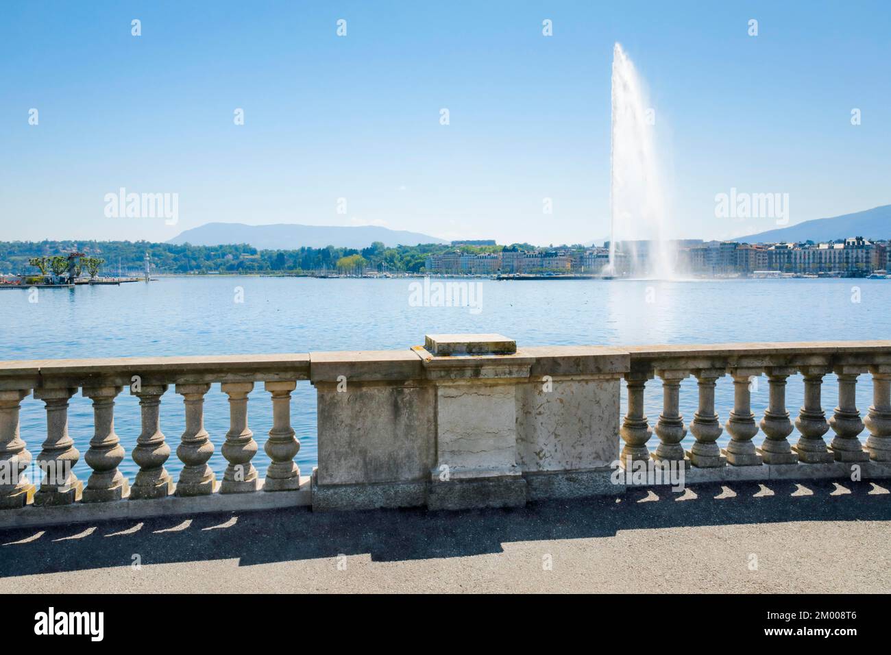 Il Jet d'eau, il punto di riferimento nel bacino del Lago di Ginevra, Cantone di Ginevra, Svizzera, Europa Foto Stock