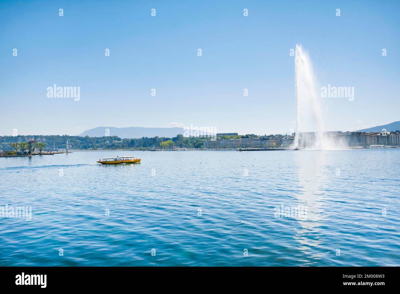 Il Jet d'eau, il punto di riferimento nel bacino del Lago di Ginevra, Cantone di Ginevra, Svizzera, Europa Foto Stock