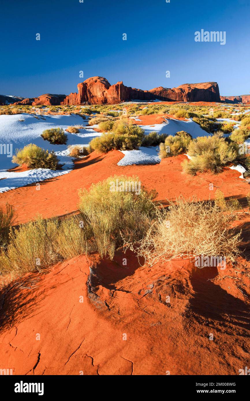 Monument Valley in inverno, Table Mountains e Monolites, Utah, USA, Nord America Foto Stock