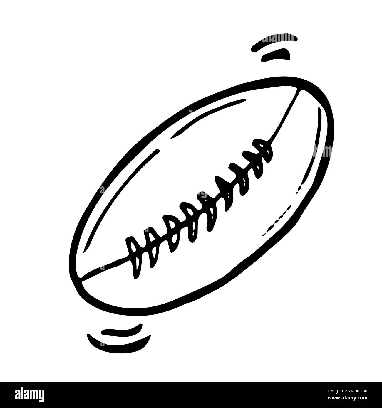 Doodle rugby palla schizzo. Vettore di linea della sfera del calcio americano. Isolato Illustrazione Vettoriale