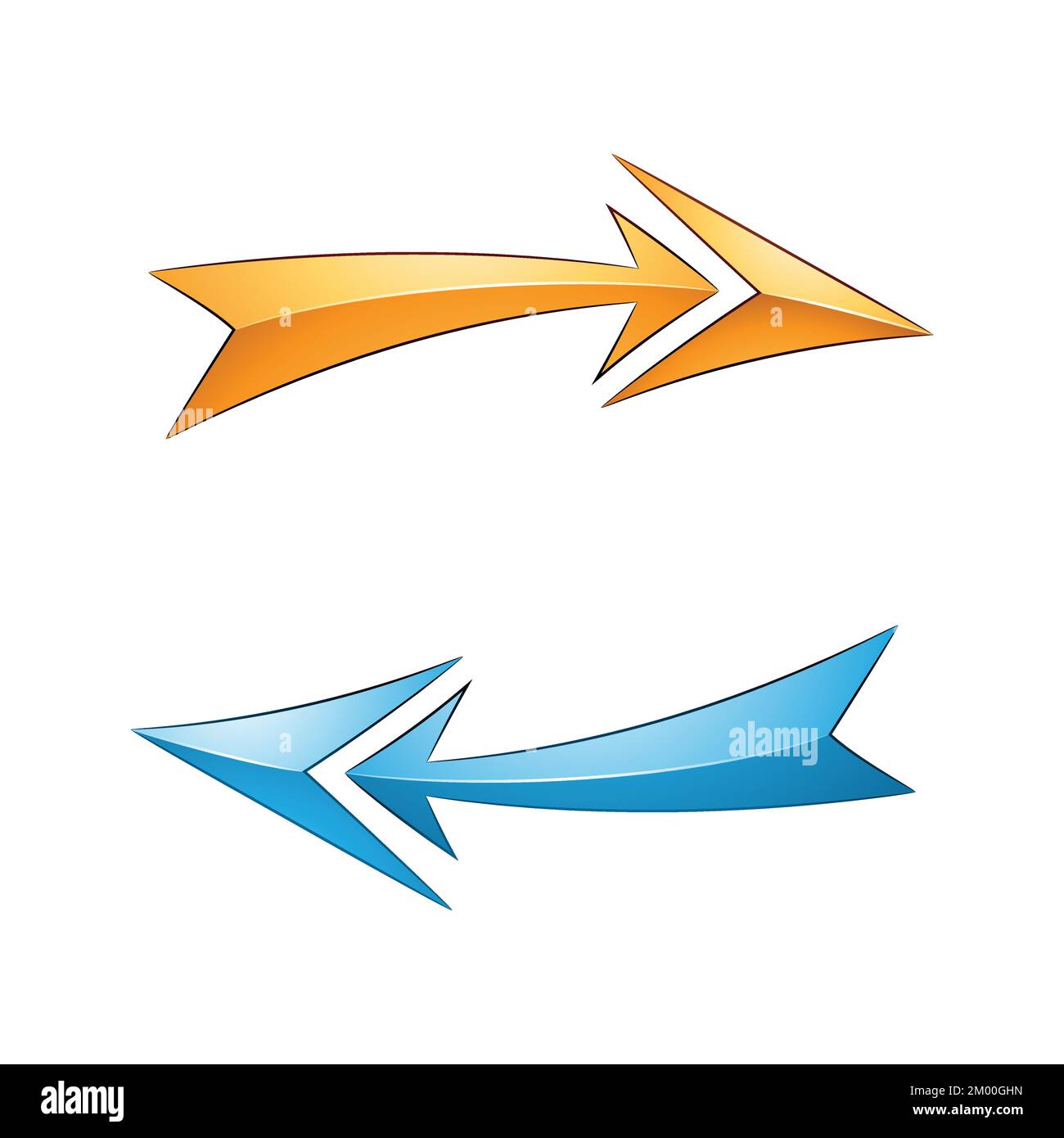 Immagine delle frecce di aggiornamento lucido nei colori blu e giallo isolate su sfondo bianco Illustrazione Vettoriale