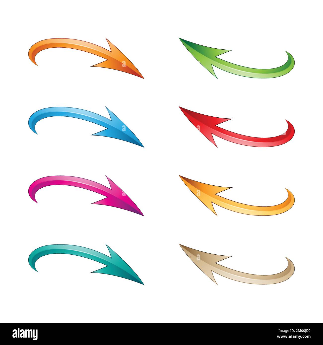 Illustrazione di frecce colorate in Curvy lucido isolate su sfondo bianco Illustrazione Vettoriale