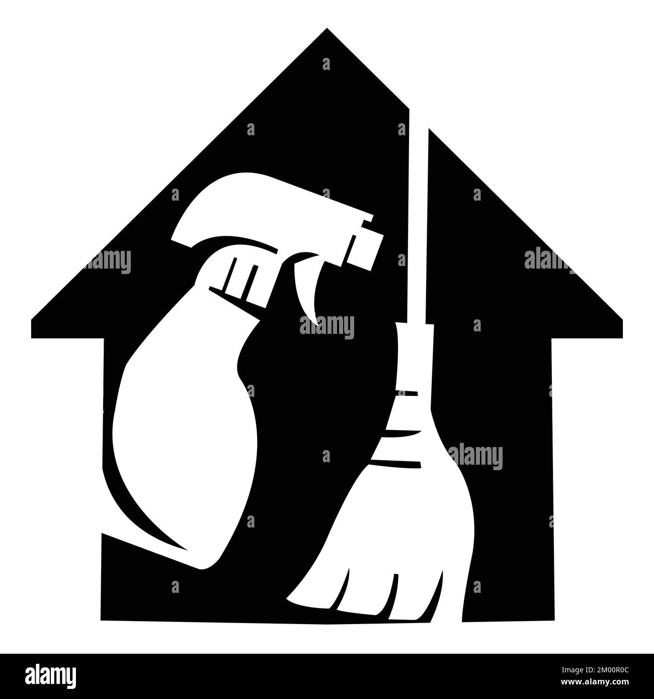 Idea di design del logo del servizio di pulizia. Modello di simbolo Creative Eco. Building and House.EPS 10 Illustrazione Vettoriale