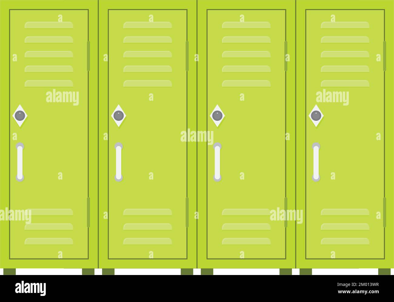 Armadietti in spogliatoio per palestra college o centro fitness. Illustrazione vettoriale. Spogliatoio, spogliatoio sala fitness, sfondo verde palestra, squadra ac Illustrazione Vettoriale