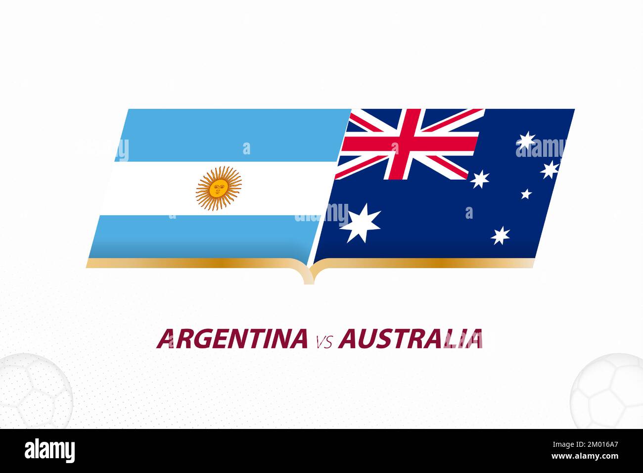 Argentina vs Australia in gara di calcio, Round of 16. Icona Versus su sfondo calcio. Icona Sport Vector. Illustrazione Vettoriale