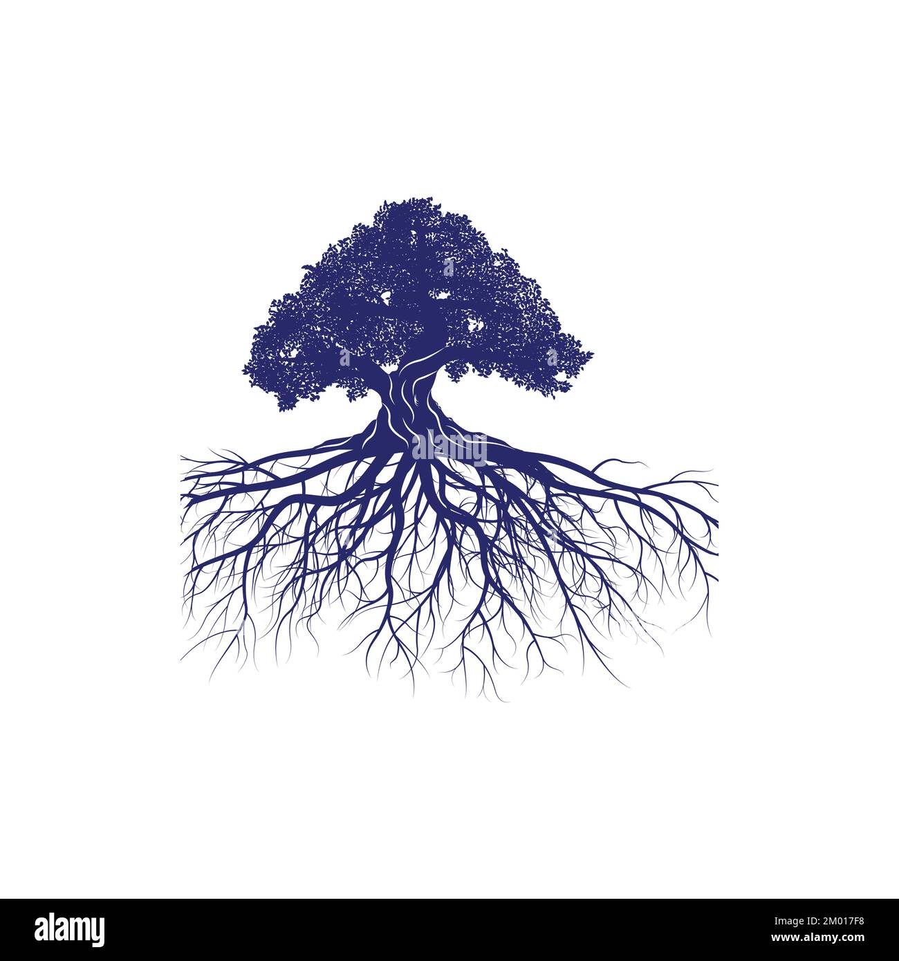Albero blu con radici, illustratore Vector art templatein Illustrazione Vettoriale
