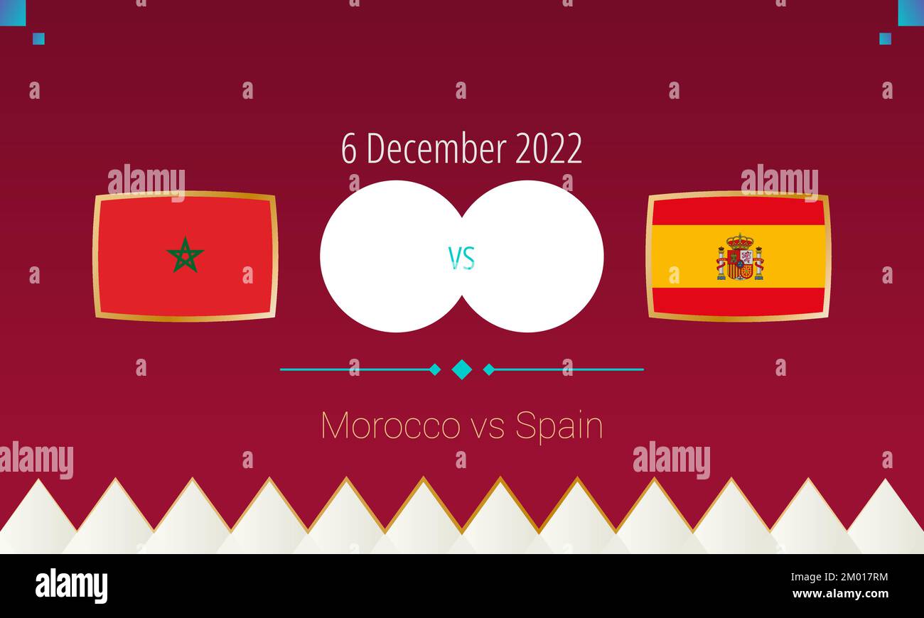 Partita di calcio tra Marocco e Spagna nel turno del 16, gara internazionale di calcio 2022. Icona Versus. Illustrazione Vettoriale