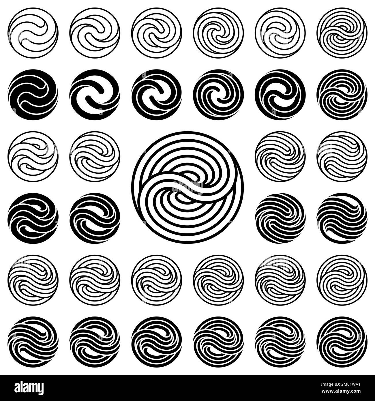 Modello logo. Set di modelli con logo a cerchio ondulato. Illustrazione vettoriale Foto Stock