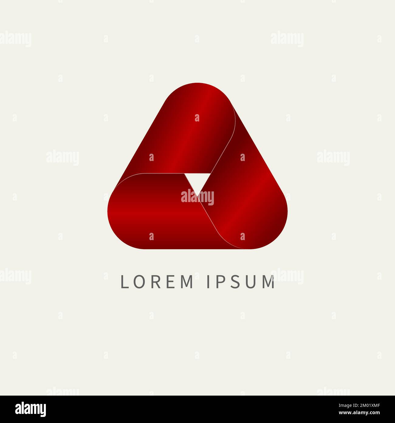Logo a forma di triangolo, nastro rosso senza fine. Icona Infinity business, simbolo triangolare vettoriale Illustrazione Vettoriale