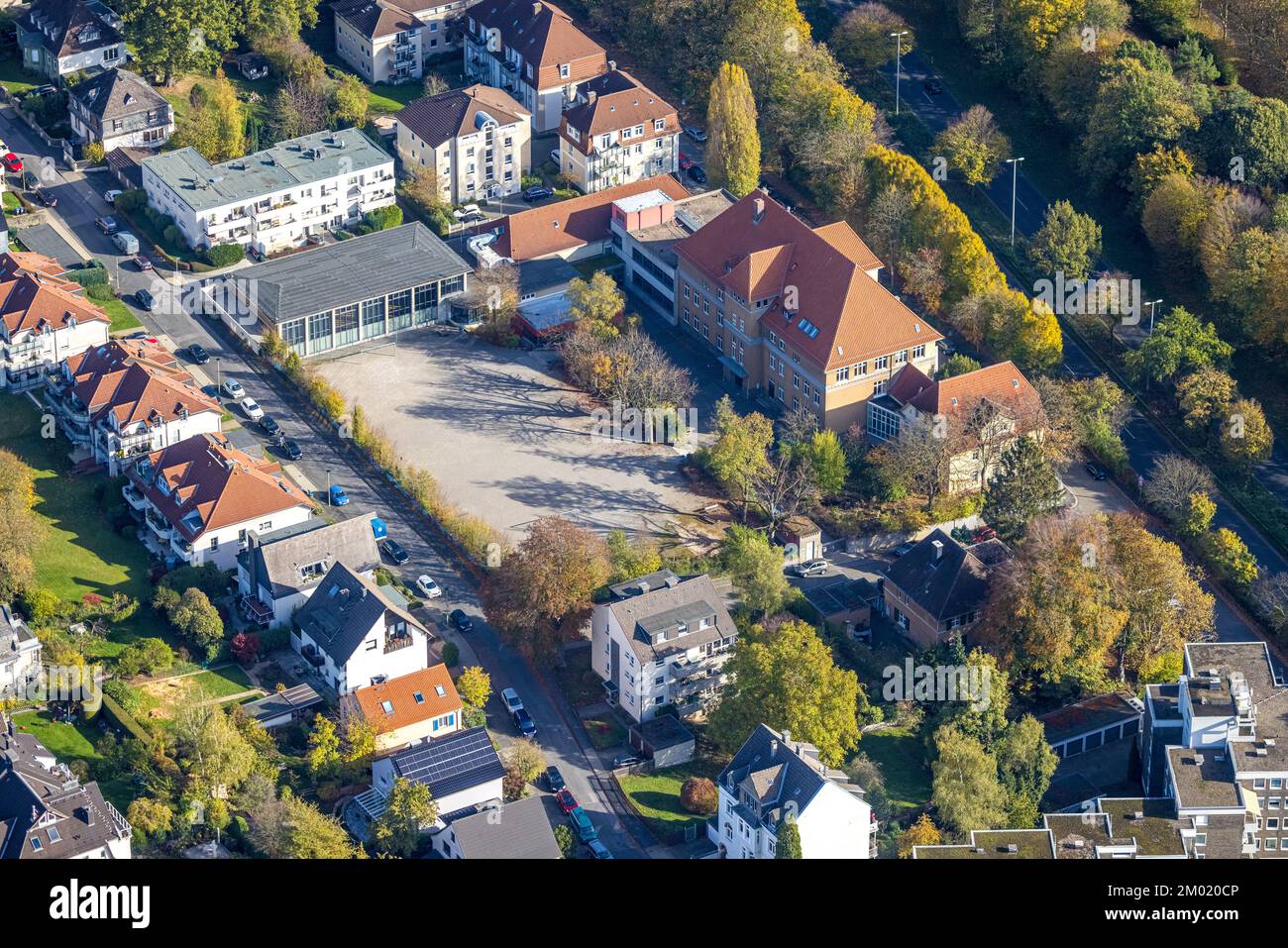 Veduta aerea, scuola superiore Albrecht Dürer, distretto universitario, Hagen, zona della Ruhr, Renania settentrionale-Vestfalia, Germania, Istruzione, Istituto educativo, D Foto Stock