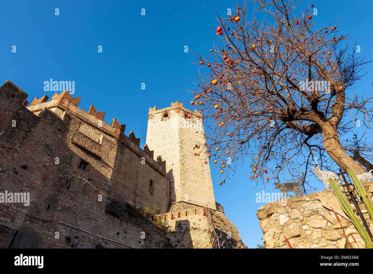 Castello Scaligero medievale di Malcesine, località turistica sulla costa del Lago di Garda. Provincia di Verona, Veneto, Italia, Sud Europa. Foto Stock