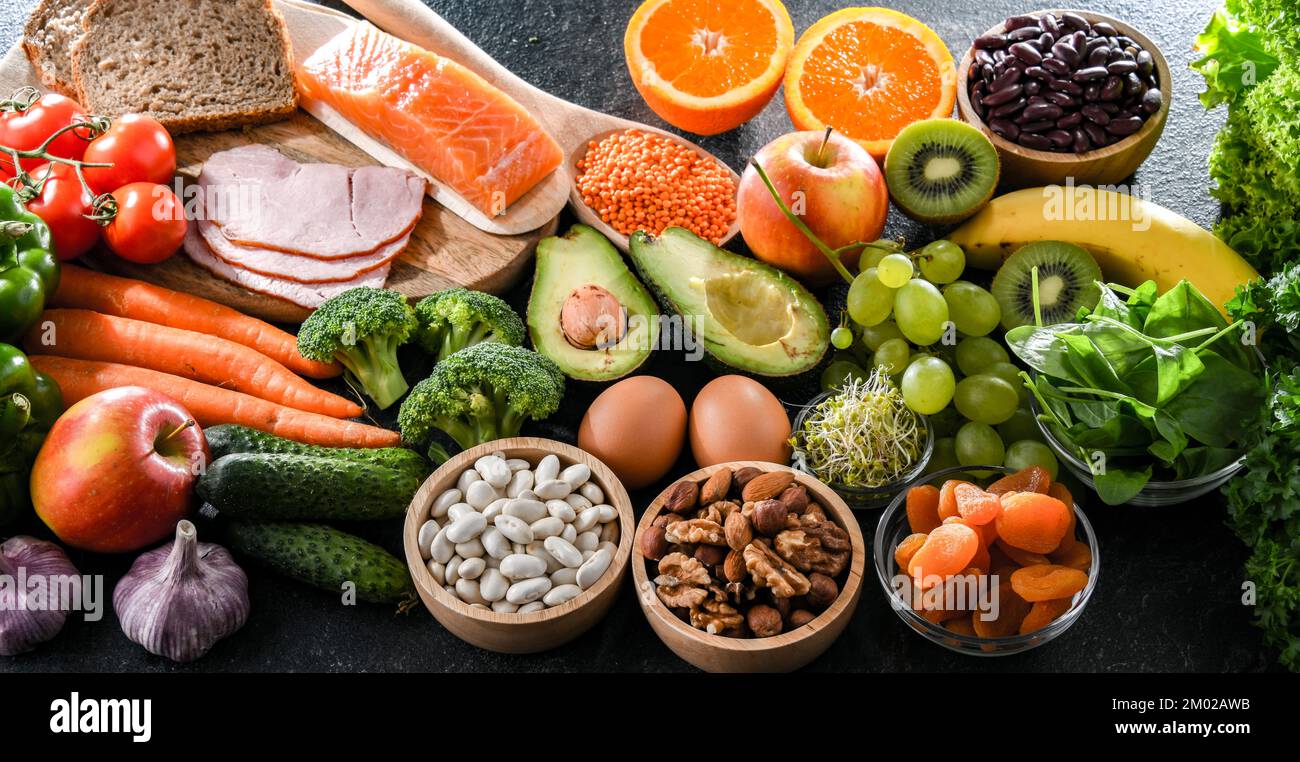 Prodotti alimentari consigliati per la gravidanza. Dieta sana Foto Stock