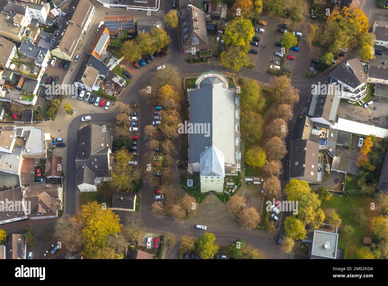 Vista aerea, Evang. Lavori di ristrutturazione Pauluskirche, Kamen, zona della Ruhr, Renania settentrionale-Vestfalia, Germania, Luogo di culto, misura di costruzione, costruzione Foto Stock