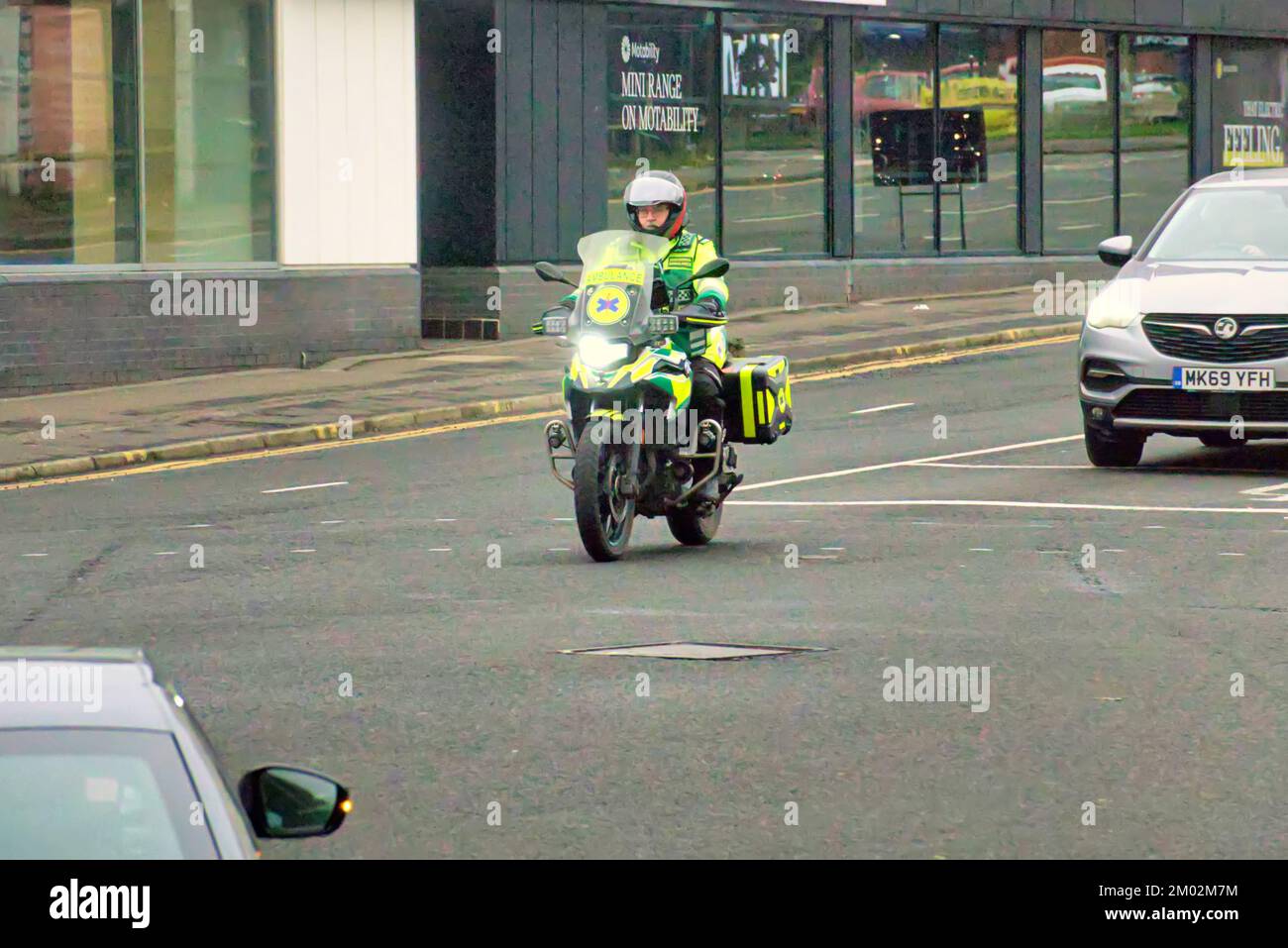 Servizio ambulanza scozzese moto unità mobile Foto Stock