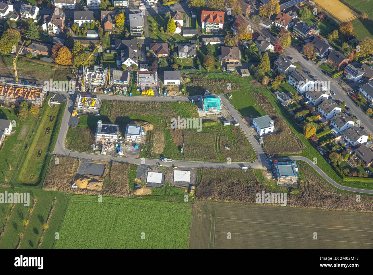 Vista aerea, nuova area edificabile Pastoratsfeld, insediamento per la protezione del clima a Kiebitzweg, Methler, Kamen, Ruhr, Renania settentrionale-Vestfalia, Germania, Foto Stock