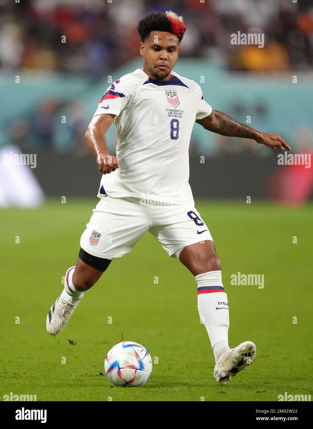 Weston McKennie negli Stati Uniti durante la partita di Coppa del mondo FIFA del 16 allo Stadio Internazionale Khalifa di al Rayyan, Qatar. Data immagine: Sabato 3 dicembre 2022. Foto Stock