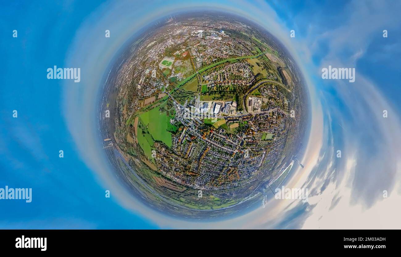 Fotografia aerea, area industriale cantiere Willy-Brandt-Straße angolo Bärenstraße, fisheye fotografia, 360 gradi fotografia, Dinslaken città Foto Stock