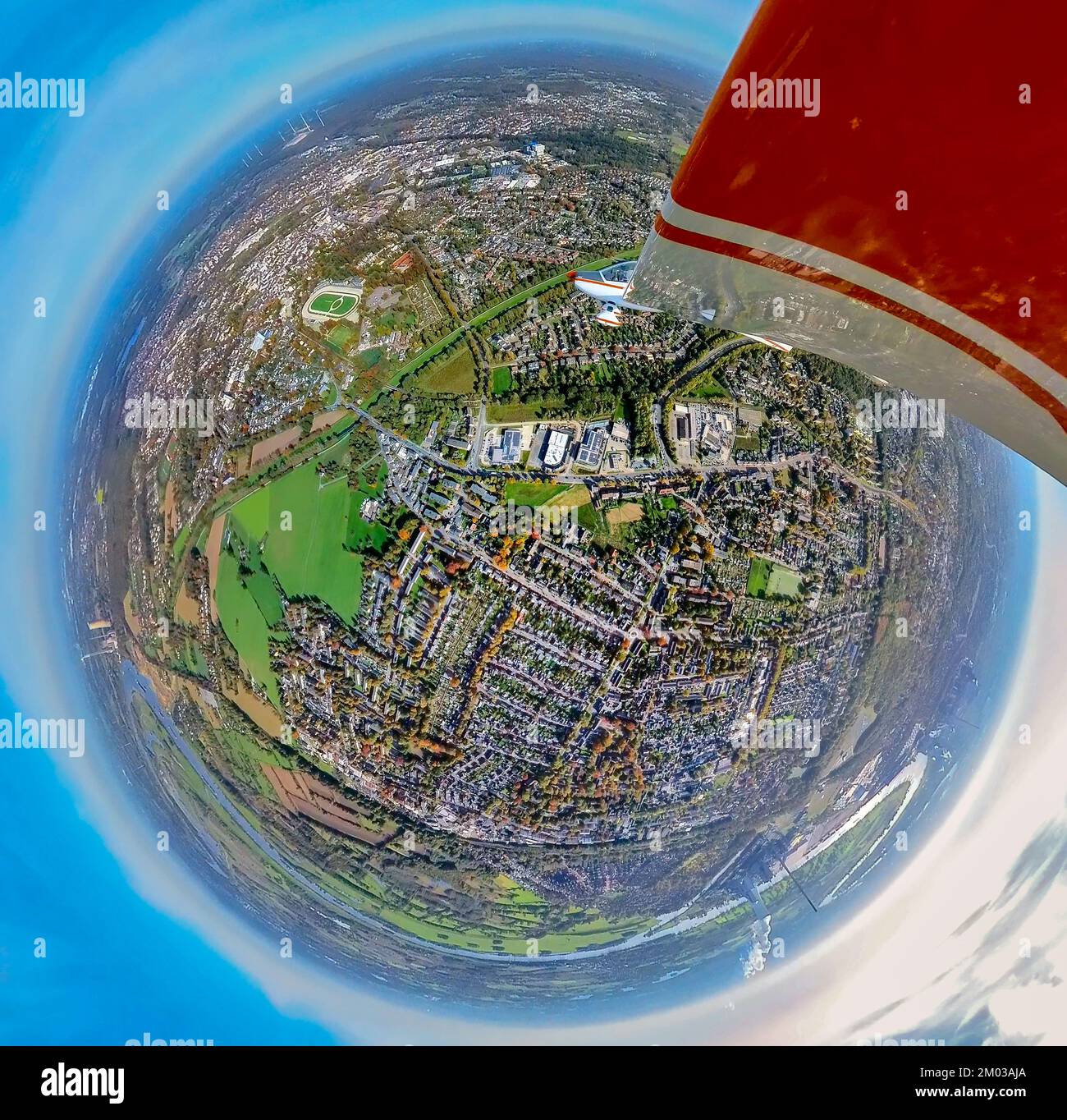 Veduta aerea, zona industriale cantiere Willy-Brandt-Straße angolo Bärenstraße, aereo Dimona, fisheye fotografia, 360 gradi fotografia, DIN Foto Stock