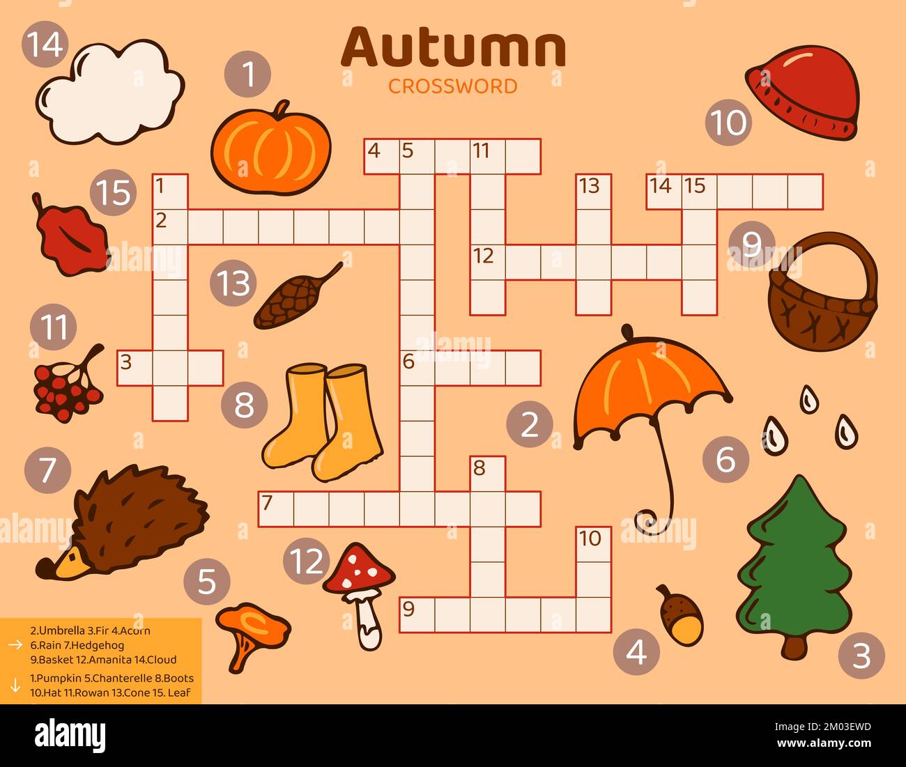 Vettore stagione autunnale Crossword puzzle per bambini. Illustrazione Vettoriale
