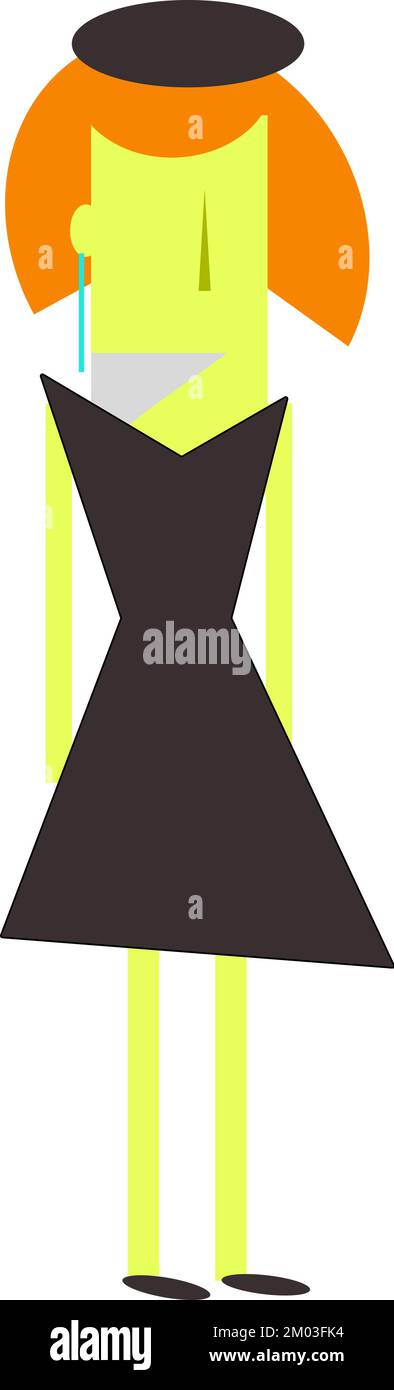 Donna in cappello e vestito su sfondo bianco Illustrazione Vettoriale