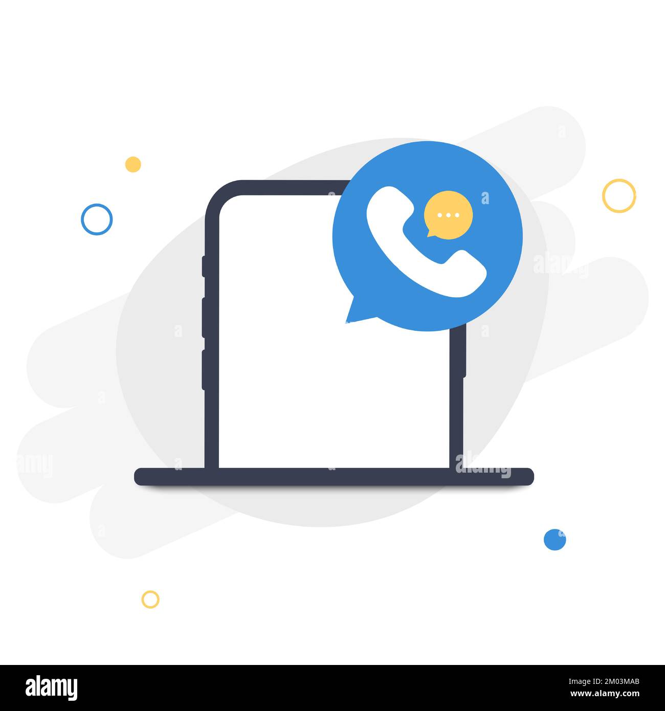 Smartphone con icona del call center e fumetto su sfondo bianco. Conversazione con la hotline del servizio di assistenza e l'icona del call center. Piatto vettoriale Illustrazione Vettoriale