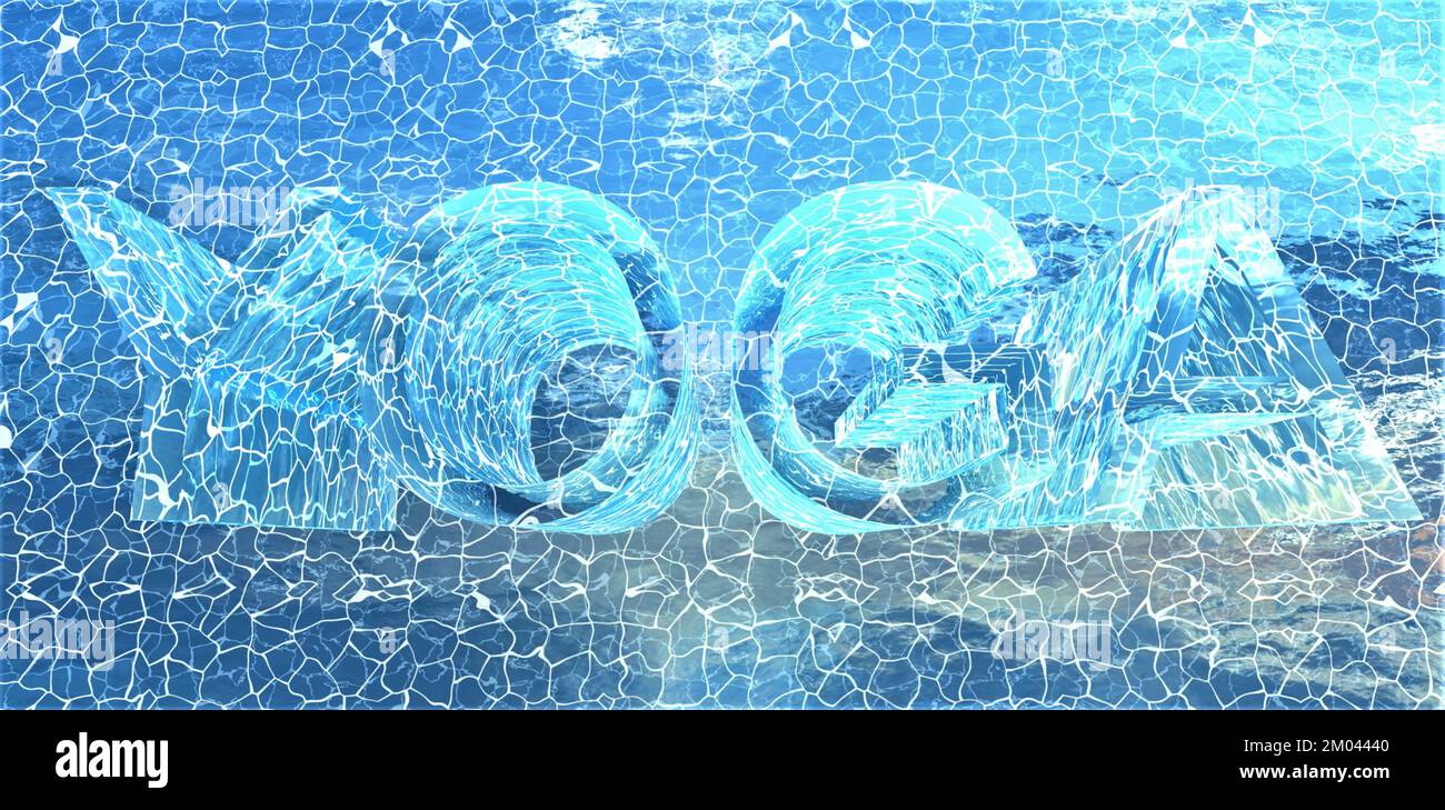 L'iscrizione YOGA dall'acqua fusa sotto il ghiaccio. Un'ottima illustrazione per pubblicazioni su soggetti isoterici. rendering 3d. Foto Stock