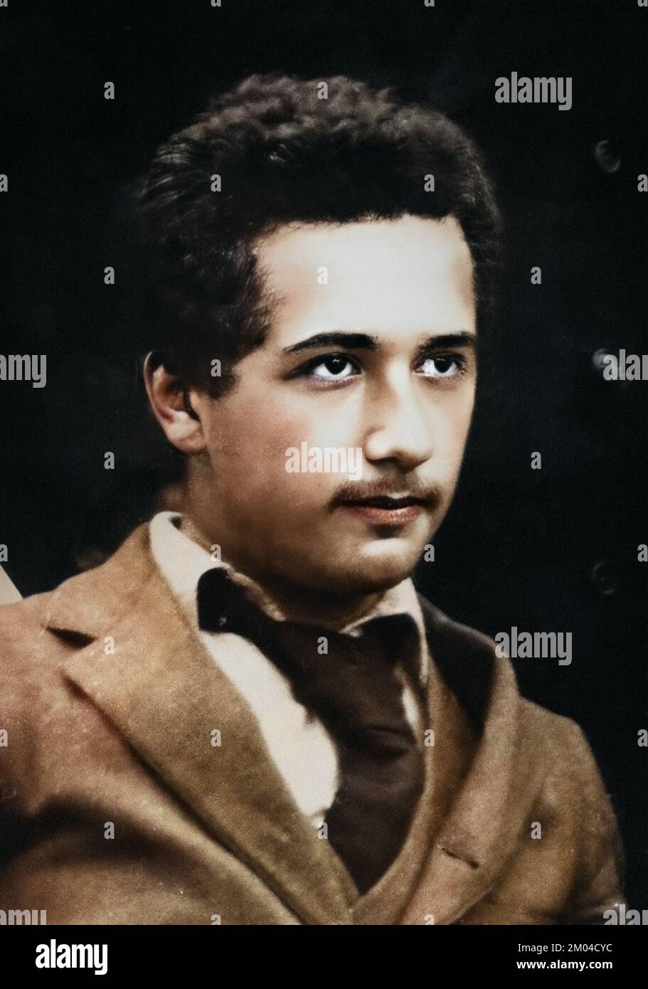 Albert Einstein (1879-1955) Ritratto 1896 - a colori e con ottimizzazione digitale Foto Stock