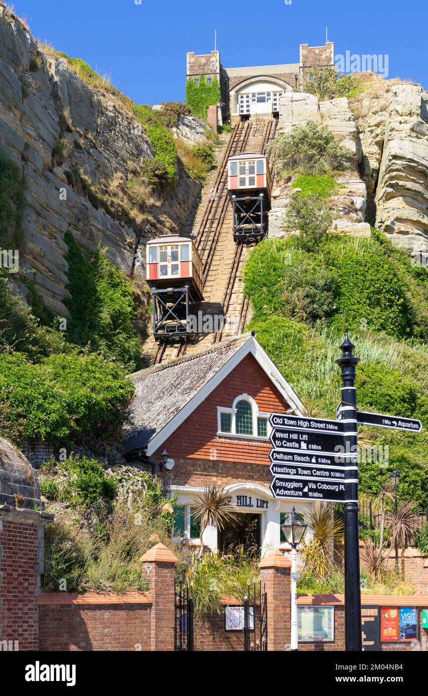 Funicolare di Hastings East Hill East Hill Cliff Railway East Hill Lift funicolare Cliff Beach Railway a Hastings East Sussex Inghilterra GB UK Europe Foto Stock