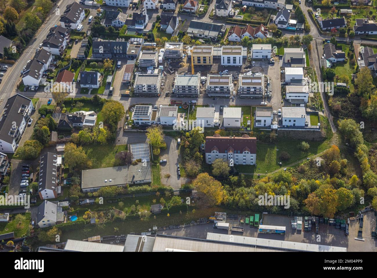 Vista aerea, cantiere e nuovo insediamento per la protezione del clima, Sonnenfeld, Schmandbruch, Wetter, area della Ruhr, Renania settentrionale-Vestfalia, GE Foto Stock