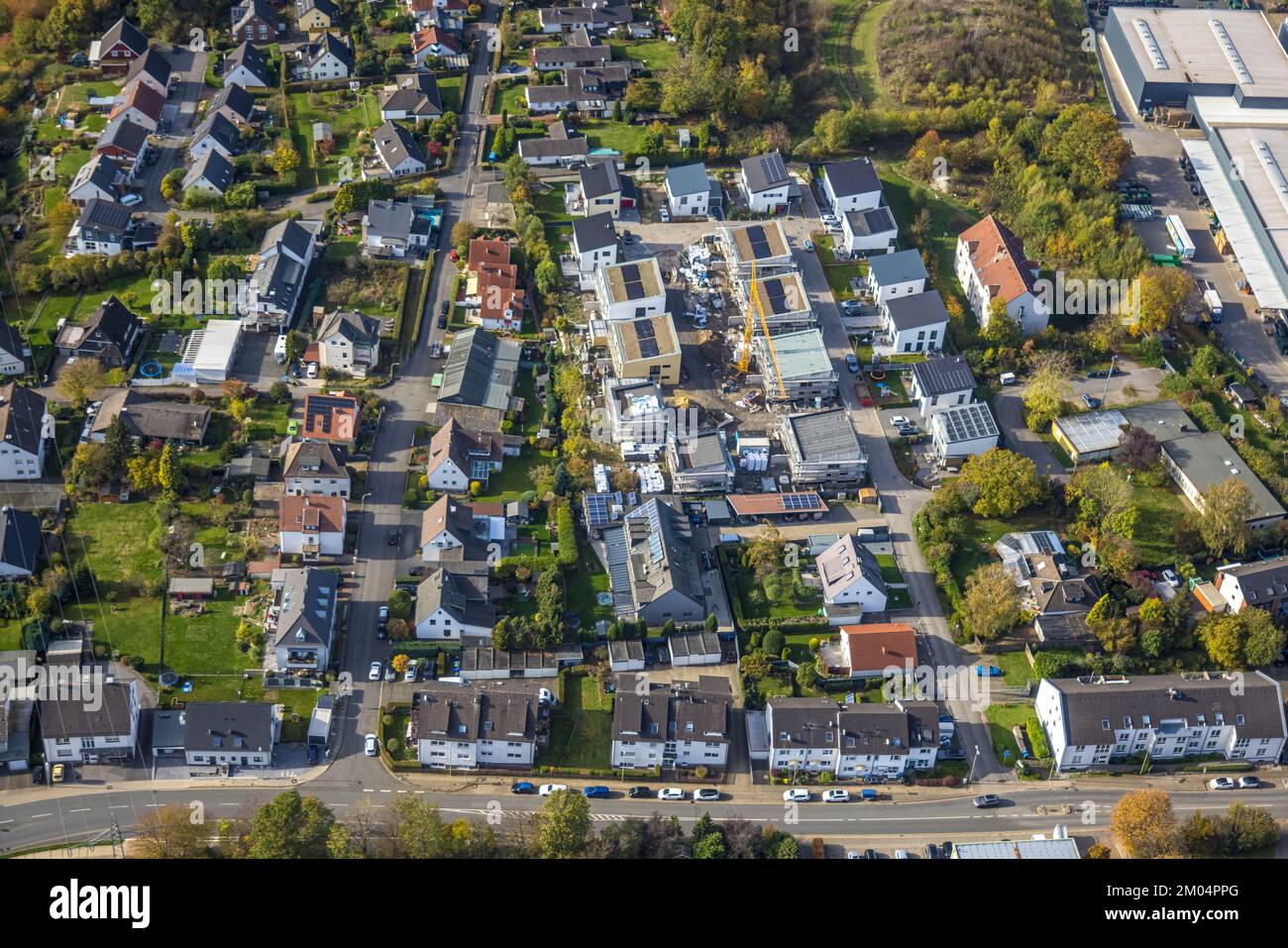 Vista aerea, cantiere e nuovo insediamento per la protezione del clima, Sonnenfeld, Schmandbruch, Wetter, area della Ruhr, Renania settentrionale-Vestfalia, GE Foto Stock