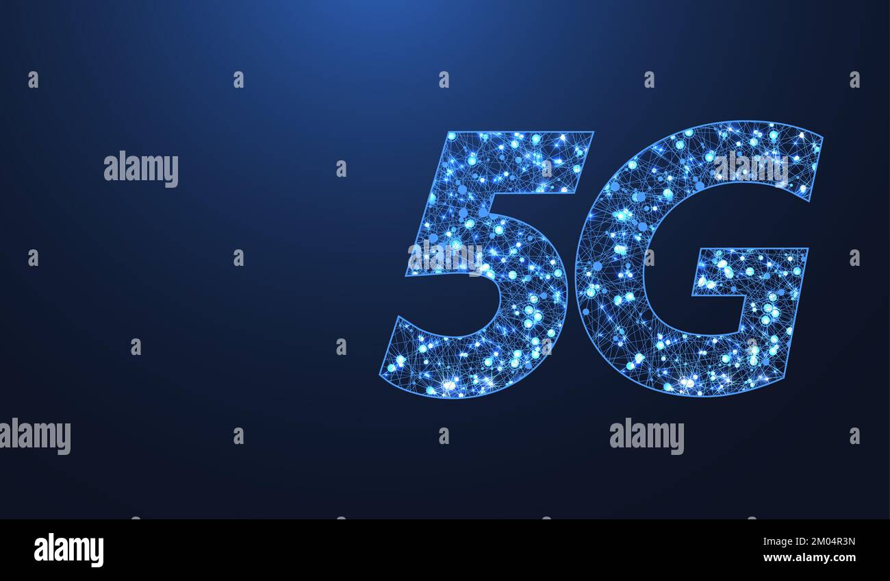 Illustrazione della tecnologia wireless di rete 5G. 5G Web banner icona per il business e la tecnologia, segnale, velocità, rete, big data. Foto Stock