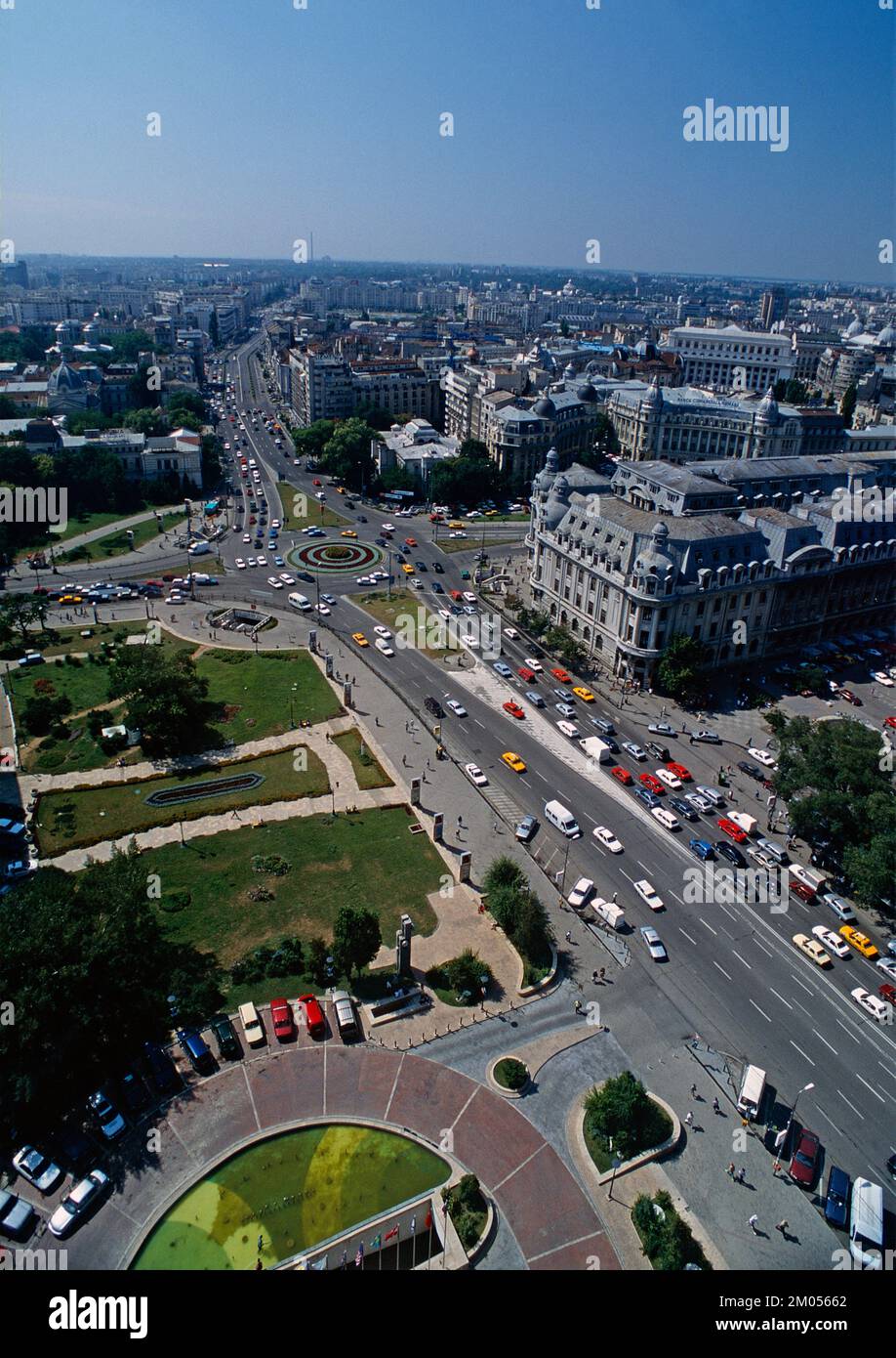 Romania. Bucarest. Punto di vista alto del centro città. Foto Stock
