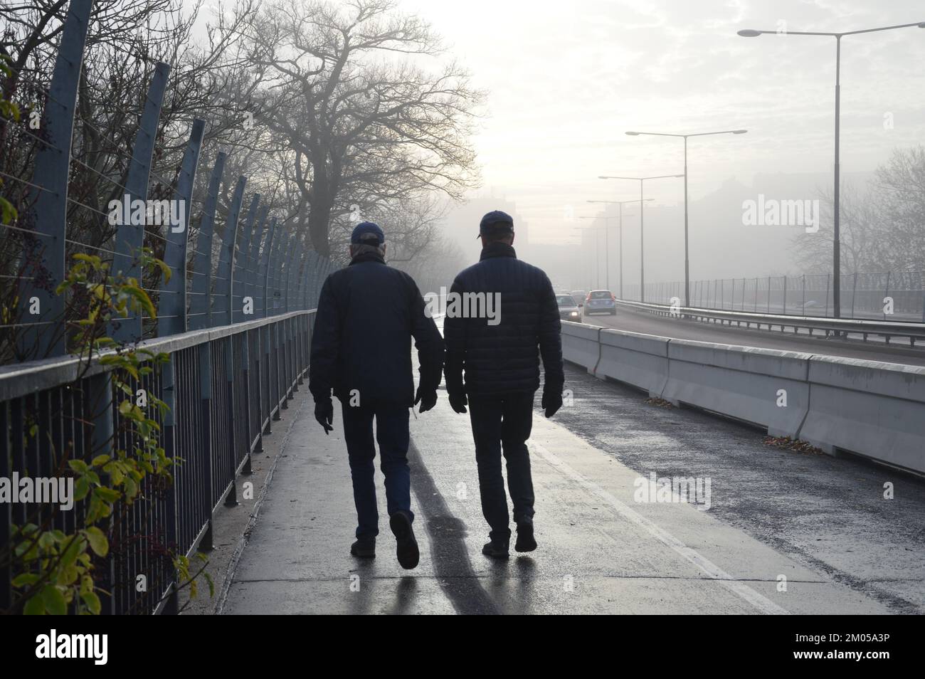 Stoccolma, Svezia - 13 novembre 2022 - Una giornata di nebbia al ponte di Västerbron. (Foto di Markku Rainer Peltonen) Foto Stock
