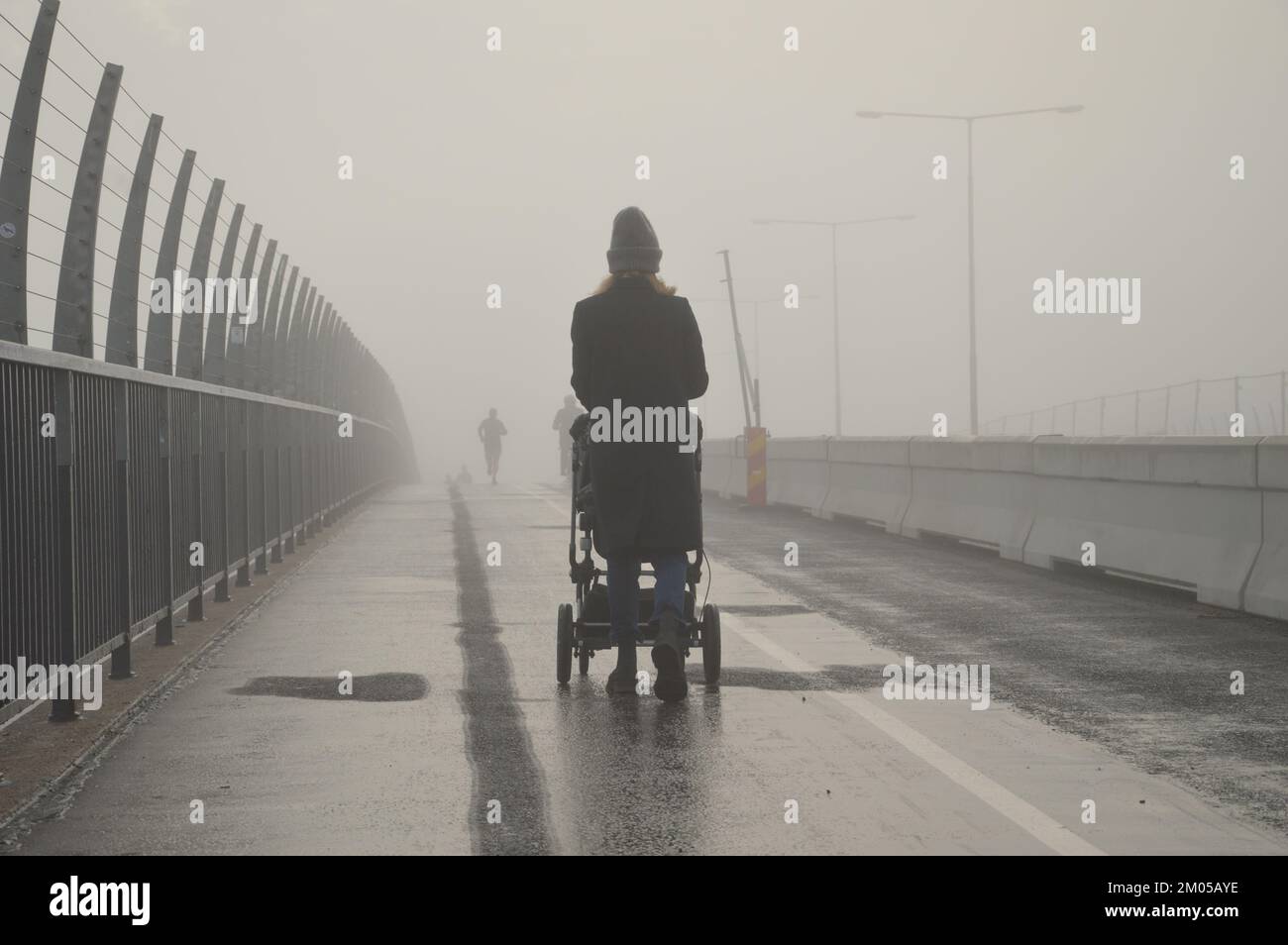 Stoccolma, Svezia - 13 novembre 2022 - Una giornata di nebbia al ponte di Västerbron. (Foto di Markku Rainer Peltonen) Foto Stock