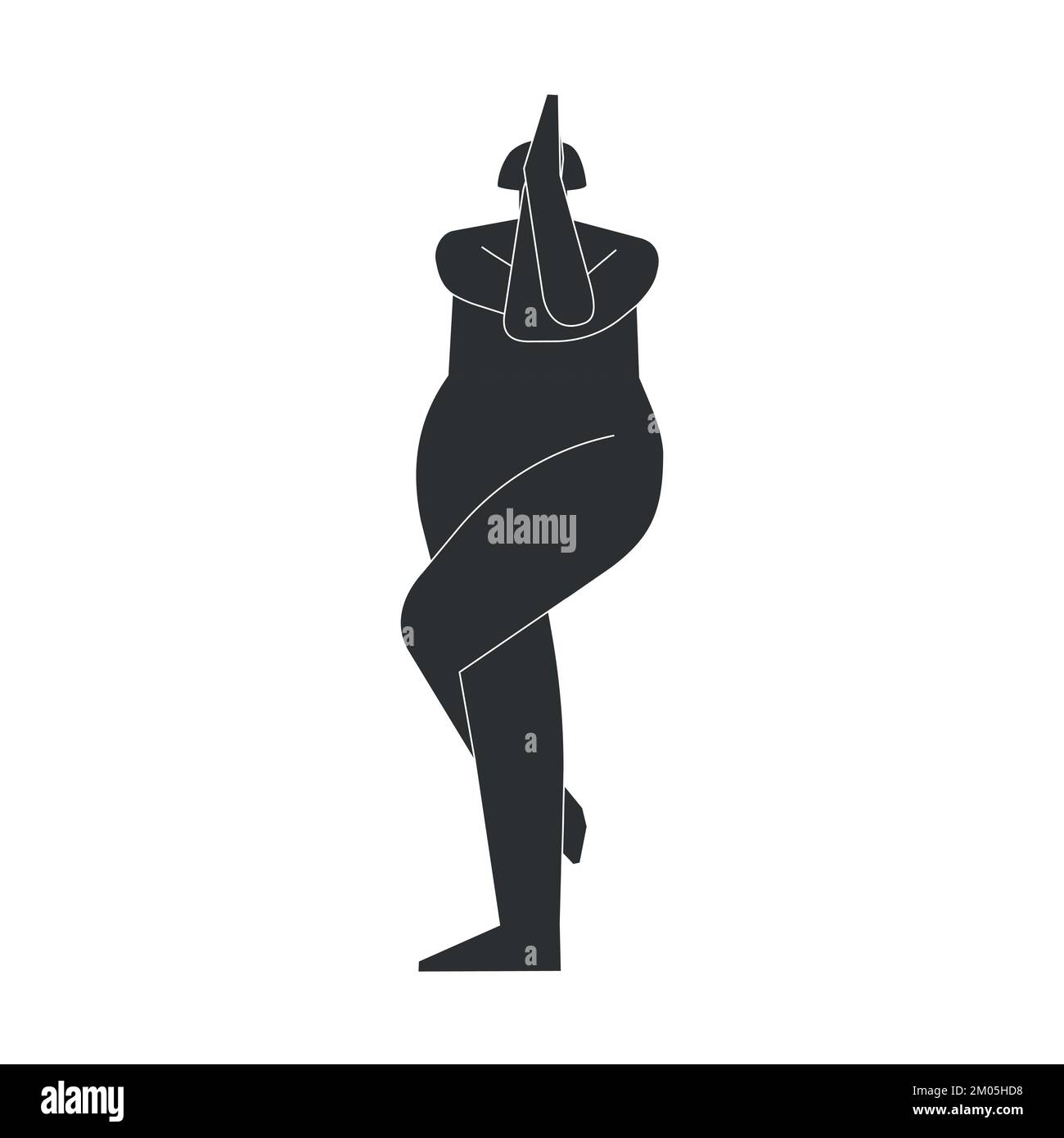 Illustrazione con isolamento vettoriale con silhouette nera piatta della persona femminile che fa finezza. Donna atletica impara yoga postura Garudasana. Esercizio sportivo Illustrazione Vettoriale