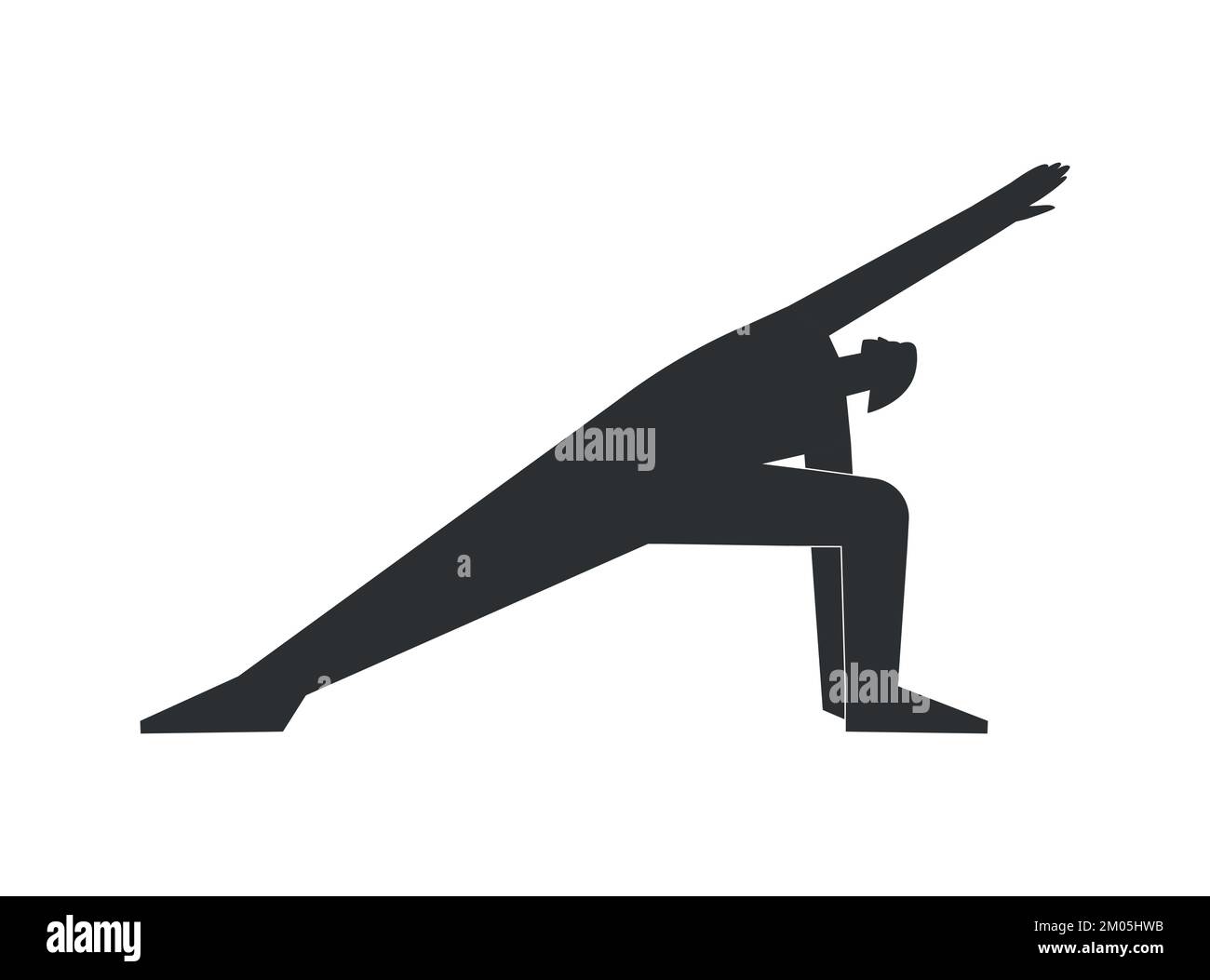 Illustrazione con isolamento vettoriale con silhouette nera piatta della persona femminile che fa finezza. Donna atletica impara yoga postura Utthita Parsvakonasana. Spor Illustrazione Vettoriale