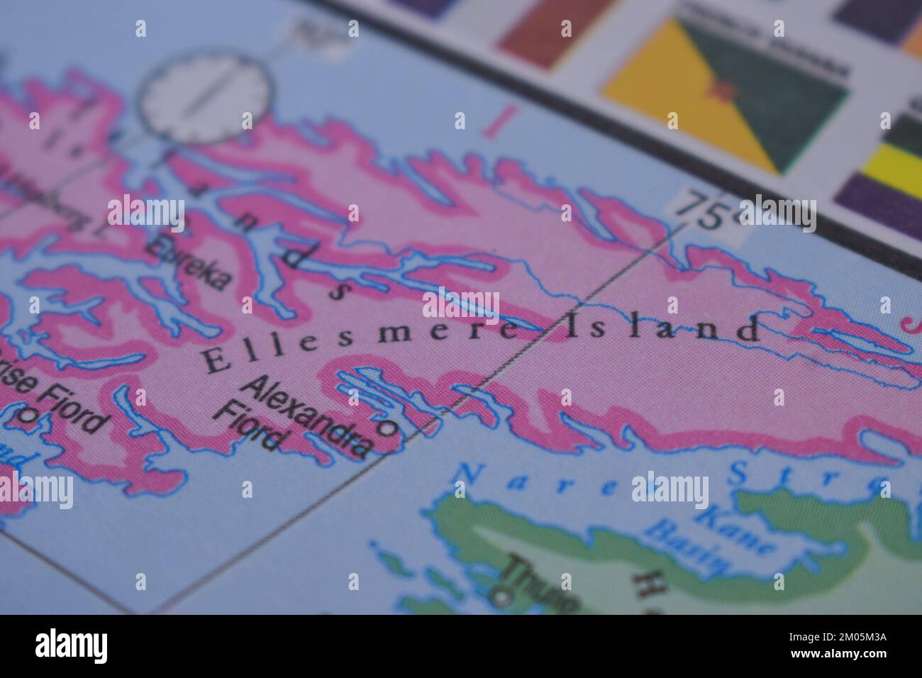 Ellesmere Island Country Name sulla mappa del mondo politico Very Macro Close-Up View Foto Stock