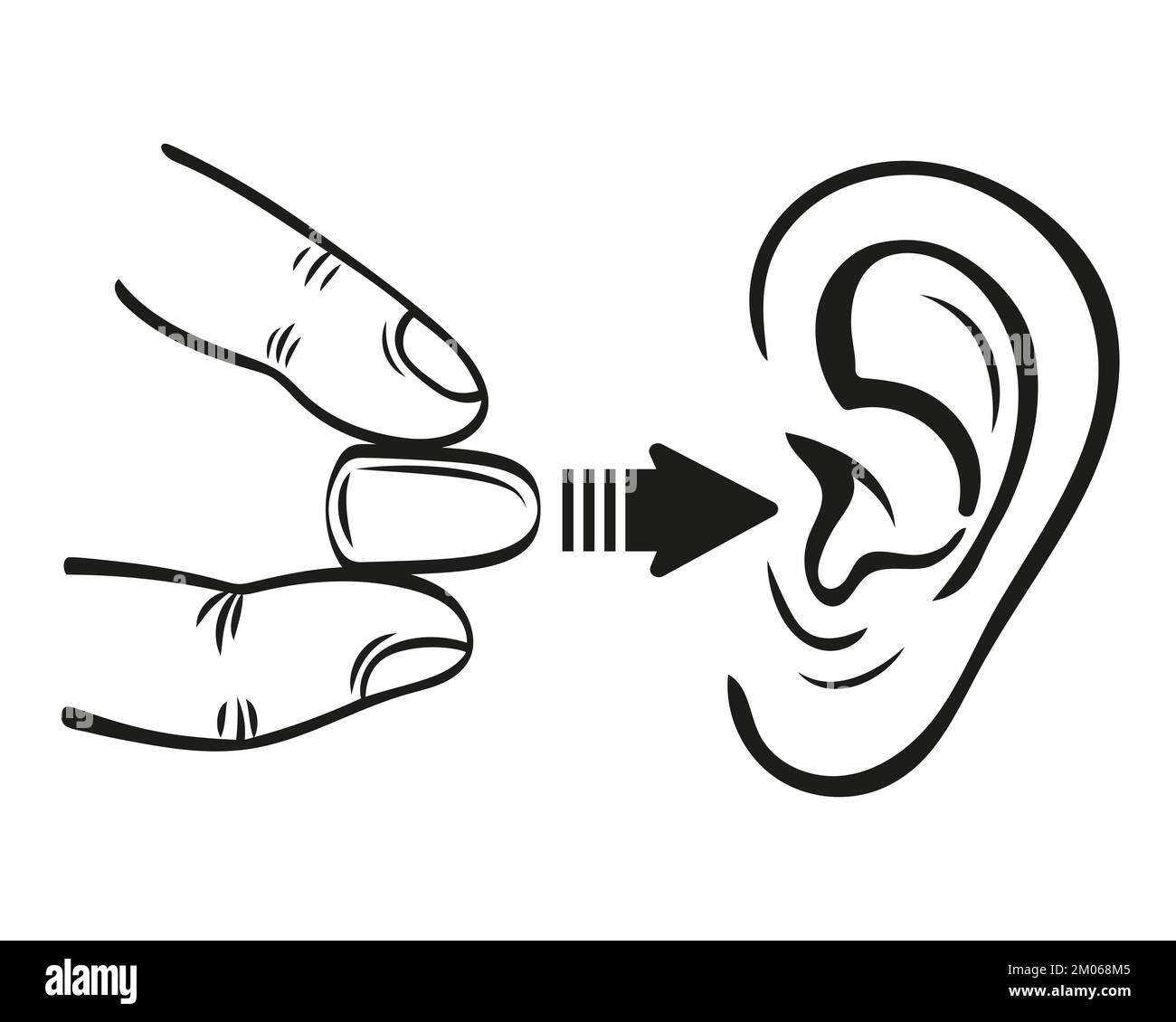 Inserti auricolari per la protezione dell'udito, inserti auricolari in schiuma per ascoltare rumori forti, icona della linea della polvere. Sordità, salute dormire in silenzio. Vettore accessorio personale Illustrazione Vettoriale