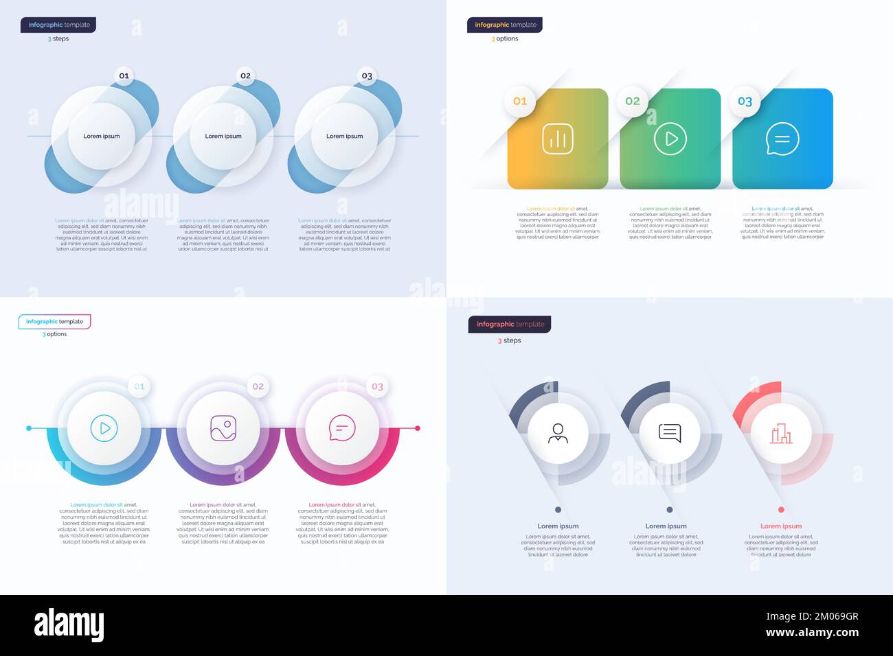 Modelli infografici vettoriali moderni composti da 3 forme Illustrazione Vettoriale
