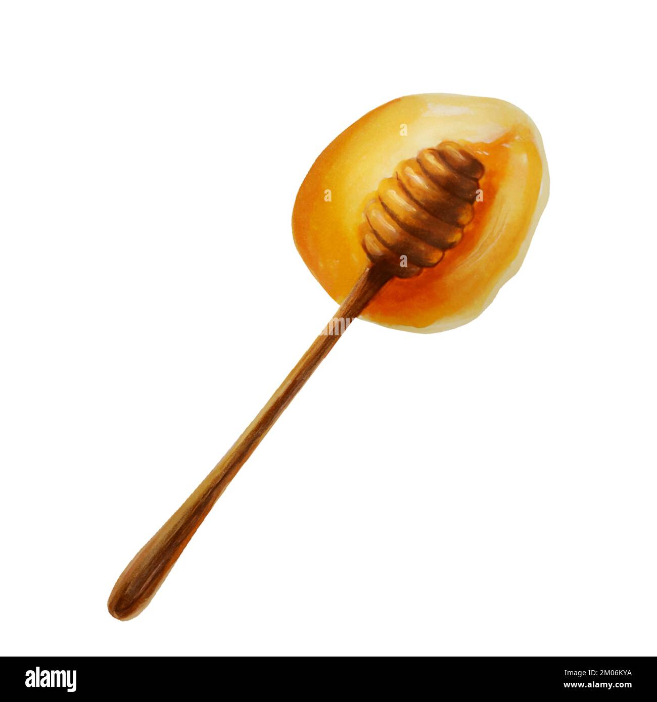 Acquerello insieme di miele su un bastone e gocce, gocciolando miele. Immunità disegnata a mano rafforzando set vitamine isolato illustrazione su sfondo di scrittura Foto Stock