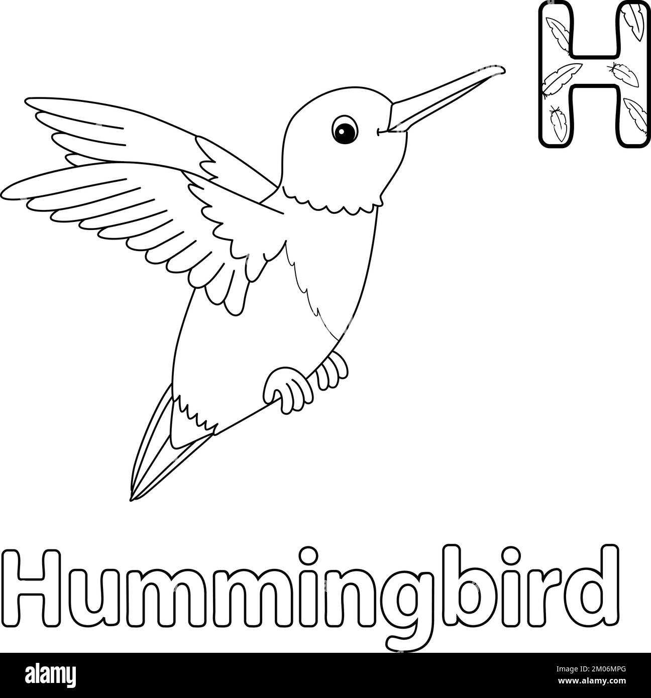 Hummingbird Alphabet ABC colorazione isolata pagina H Illustrazione Vettoriale