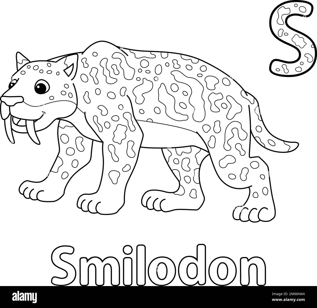 Smilodon Animal Alphabet ABC colorazione isolata S Illustrazione Vettoriale