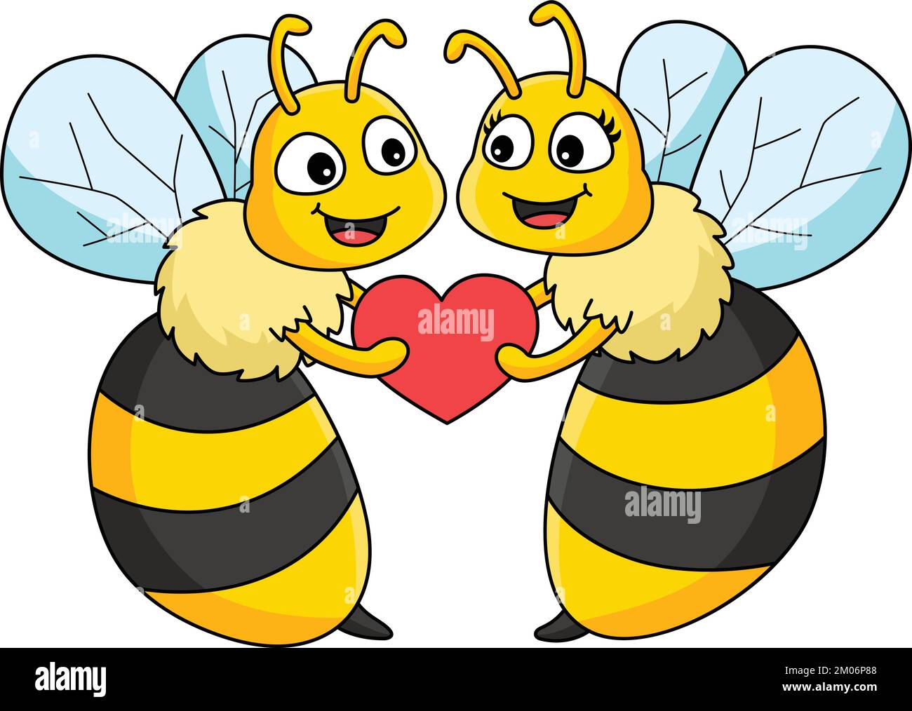Bee il mio San Valentino Cartoon colorato Clipart Illustrazione Vettoriale